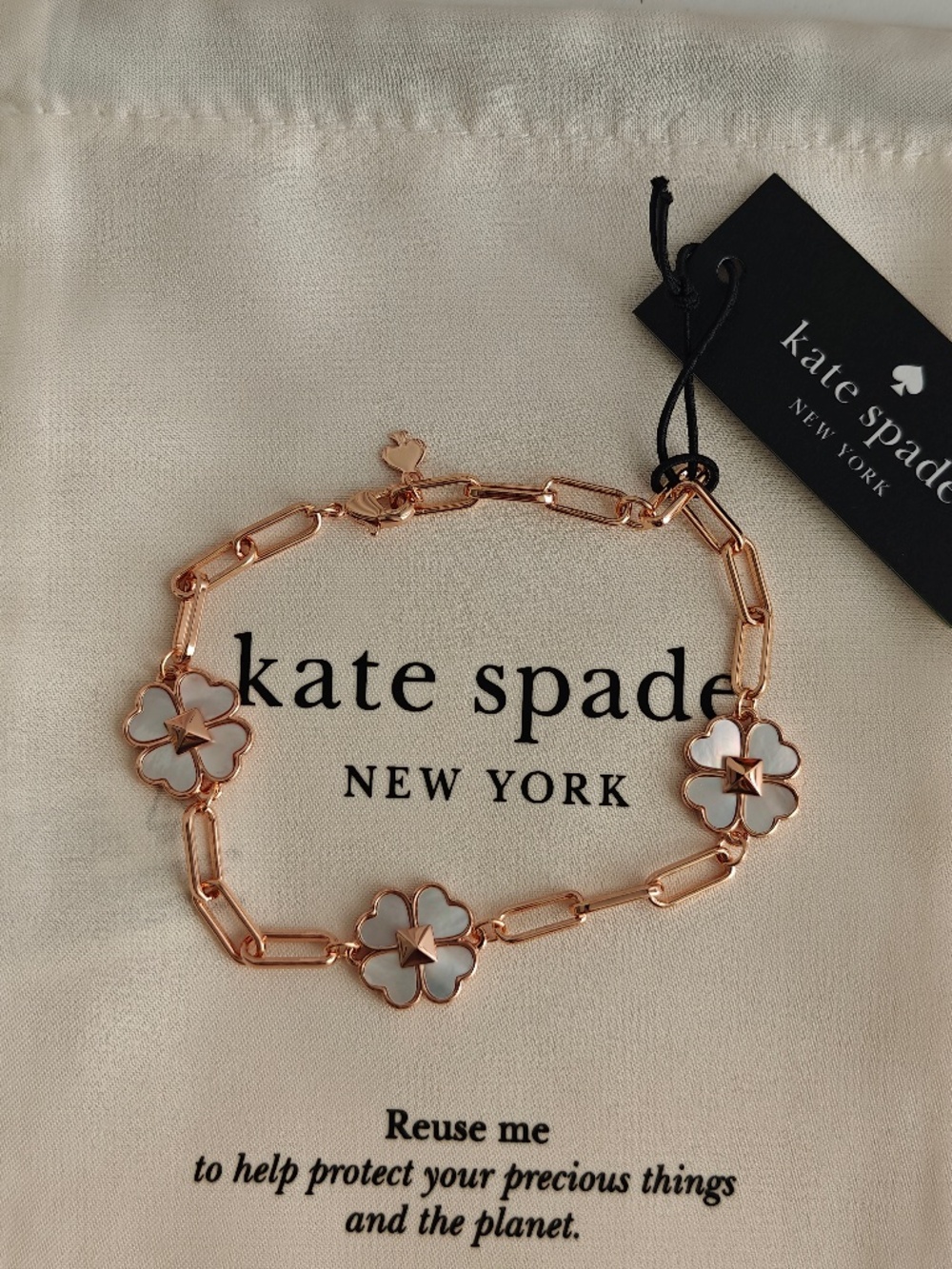 NWT Kate Spade Spades & Studs Chain Link Bracelet Rose Gold KE978 $129